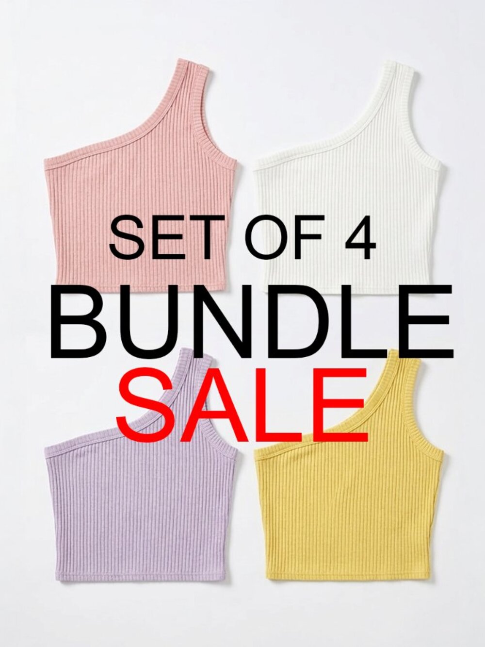 SALE Bundle of 4‎ One Shoulder Ribbed Knit Crop Top